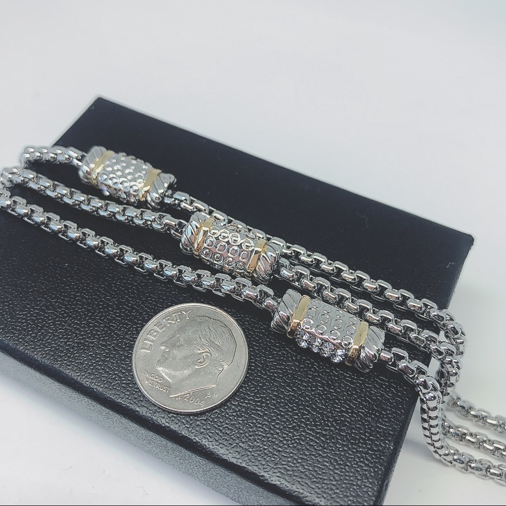 Rhodium/ 18K Gold Plated Chains Bracelet - Picture 5 of 8
